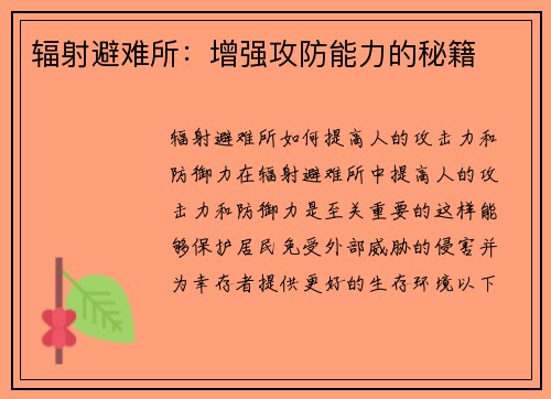 辐射避难所：增强攻防能力的秘籍